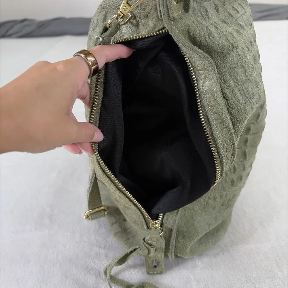 Borse In Pelle Made In Italy Genuine Leather Slouchy Shopper Shoulder Bag Green
